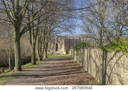 Footpath And Trees Along The Ramparts In Bergues, Northern France