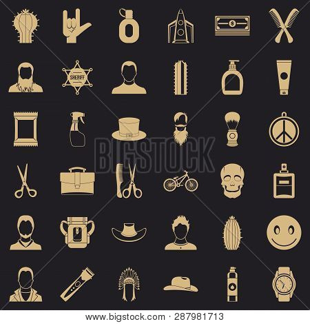 Cutting Hair Icons Set. Simple Style Of 36 Cutting Hair Vector Icons For Web For Any Design