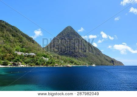 View Of Grand Piton Mountain In Saint Lucia