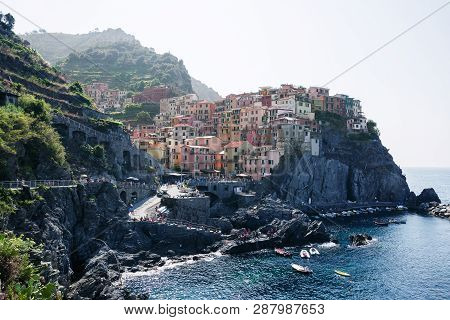 Manarola, Italy, La Specia Province, Liguria Regione, 09 August, 2018: View On The Colorful Houses A