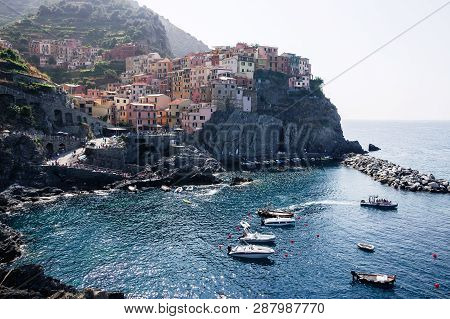 Manarola, Italy, La Specia Province, Liguria Regione, 09 August, 2018: View On The Colorful Houses A