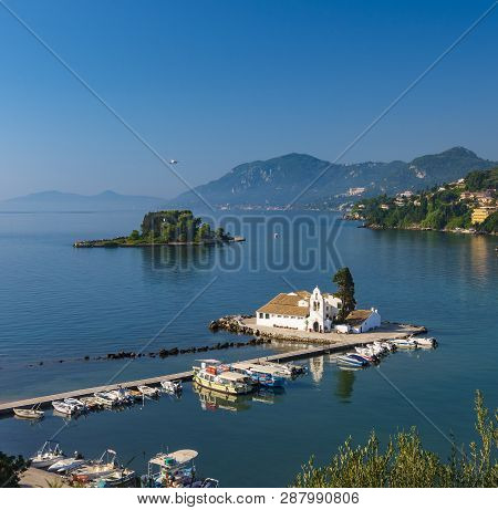 Corfu Greece Vlachernon Vlacherna Church Kanoni Island Traveling Sea Boats