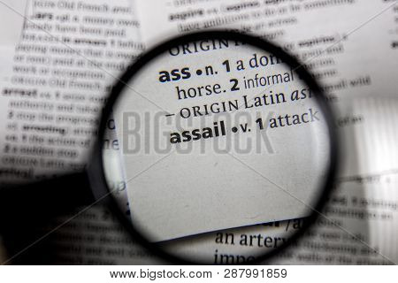The Word Or Phrase Assail In A Dictionary Book.