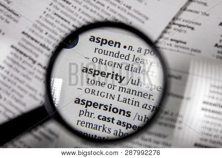The Word Or Phrase Asperity In A Dictionary Book.