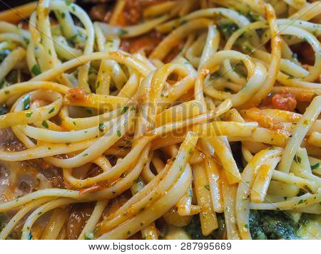Close Up Image Of Italian Spaghetti Dilicious Dish, Soft Focus