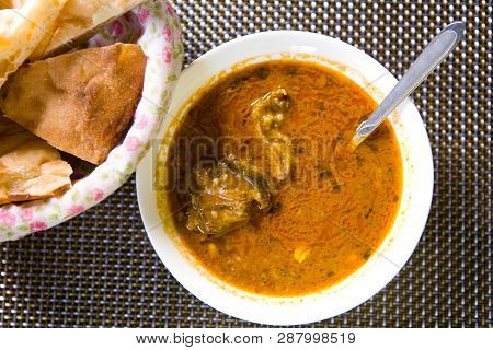Soup Kharcho And Slices Of Pita. National Georgian Cuisine.