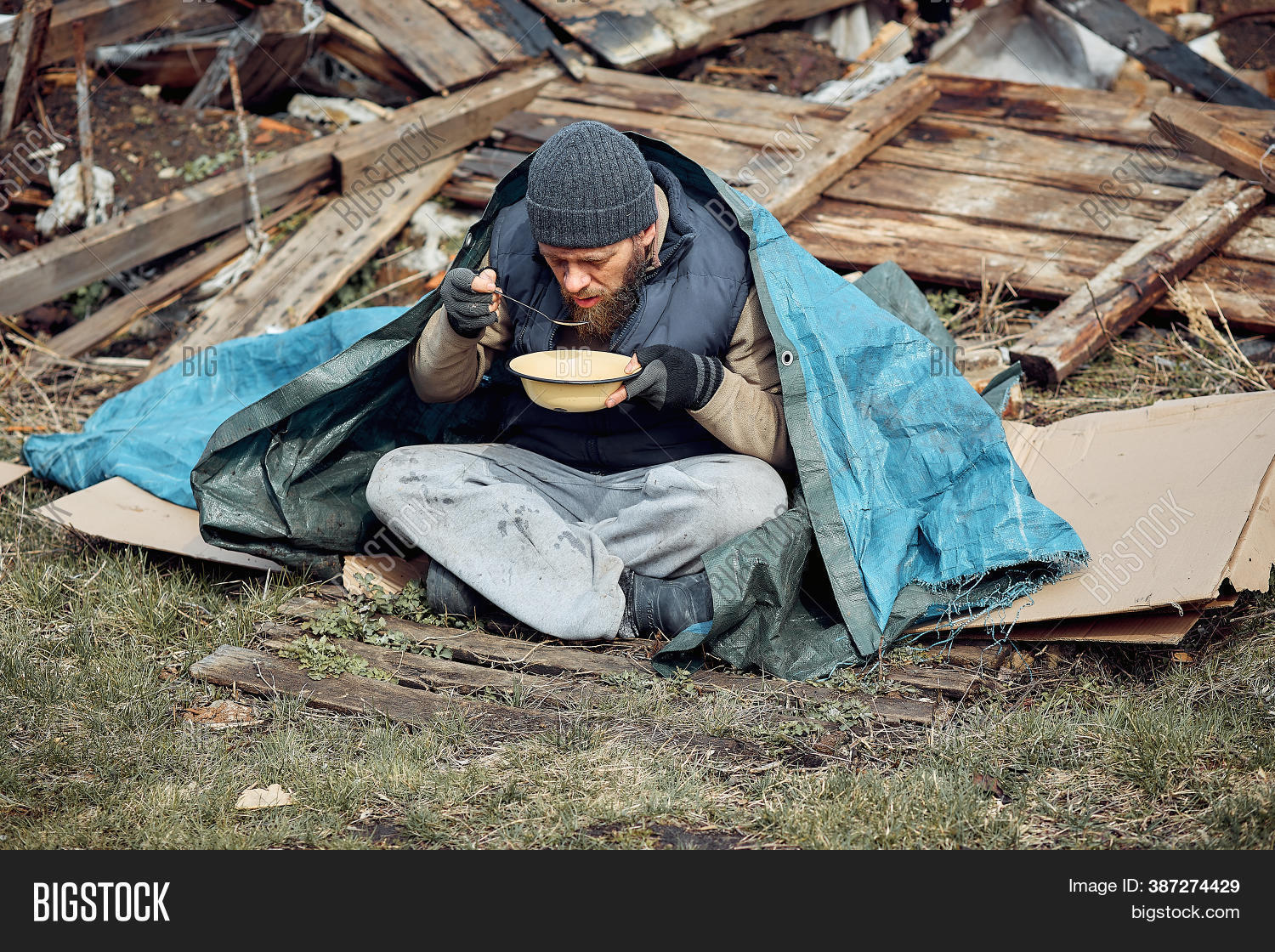 Homeless Man Eats Soup Image & Photo (Free Trial) Bigstock