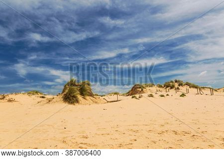 Dunes and sea landscape at the Praia da Amoreira beach in the west Algarve. Portugal