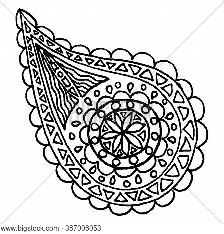 Paisley Buta Hand Drawn Monochrome Pattern Doodle Vector Art