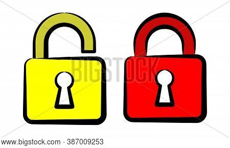 Lock Icon Red And Yellow Isolated On White Background.