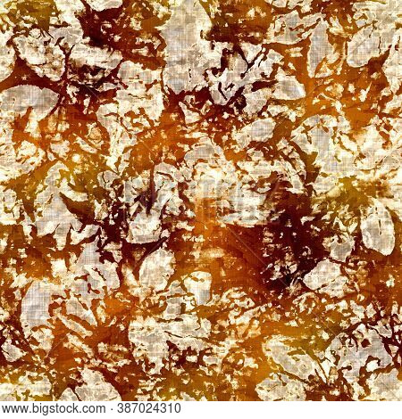 Seamless Modern Sepia Brown Flower Blockprint Print. Grunge Watercolor Texture Floral Background. Wo