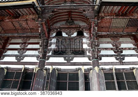 Zoshicho, Nara, Japan, November 21, 2017 : Isosceles Of Main Building Or Buddhist Church Made From T