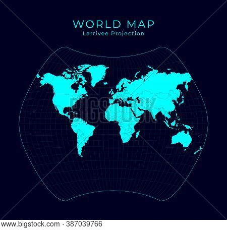 Map Of The World. Larrivee Projection. Futuristic Infographic World Illustration. Bright Cyan Colors