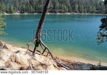 Blue Lake in the Chernigow region, Ukraine.Former quarry of quartz sand for glass production.Popular local resort at present
