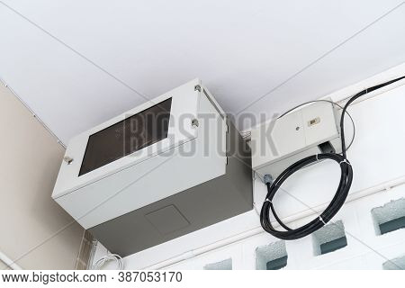 Rack Wire Of Network Cables Connect In Network Switches For Internet Lan Hub With Fiber Link Port