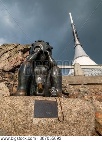 Statue Of Crying Martian, In The Background Jested Tower On Jested Mountain. 16th Of September 2020.