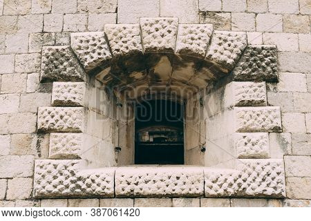 Window Opening On A Brick Wall In The Mamula Fortress In Montenegro.