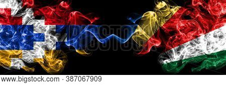 Nagorno-karabakh, Artsakh Vs Seychelles, Seychelloise Smoky Mystic Flags Placed Side By Side. Thick 
