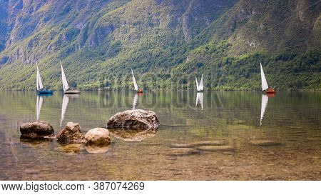 Sailboats Having A Race On Slovenian Lake
