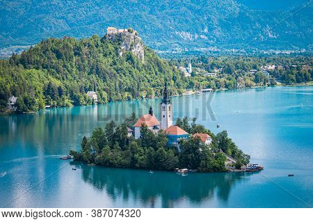 Lake Bled In Slovenia With An Island With A Church In The Centre