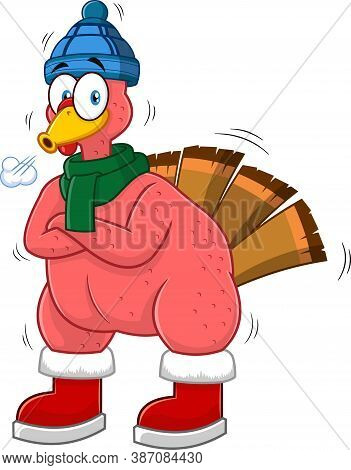 Cold Turkey Bird Cartoon Character. Raster Illustration Isolated On White Background