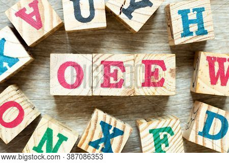 Alphabet Letter Block In Word Oee (abbreviation Of Overall Equipment Effectiveness) With Another On 