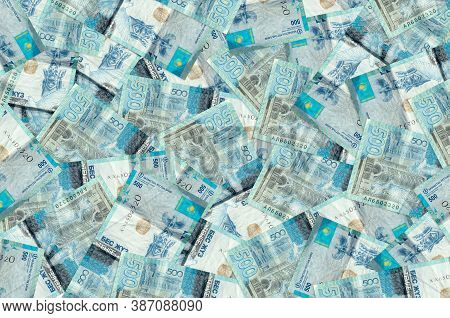 500 Kazakhstani Tenge Bills Lies In Big Pile. Rich Life Conceptual Background