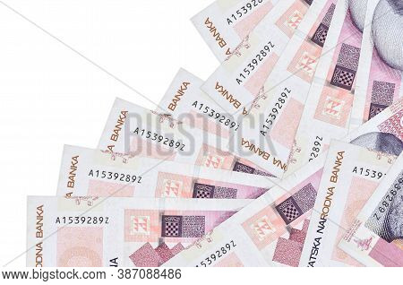 20 Croatian Kuna Bills Lies In Different Order Isolated On White. Local Banking Or Money Making Conc