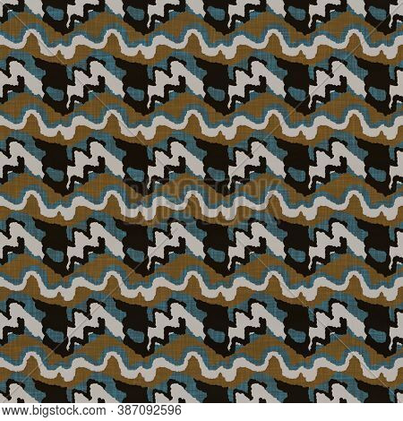 Seamless Dark Blockprint Linen Background. Moody Watercolor Wash Texture. Mid Century 50s Soft Furni