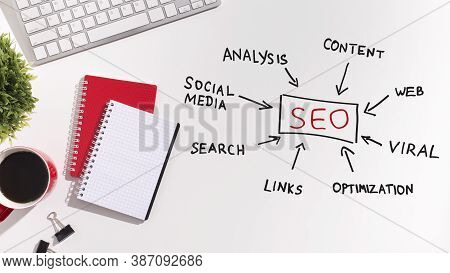 Search Engine Optimization. Seo Scheme For Websites With Words Viral, Social Media, Web Content And 