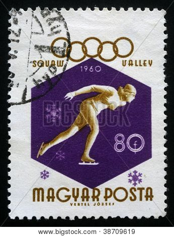 Hongrie, CIRCA 1968 : Un timbre imprimé en Hongrie montre des Jeux olympiques d'hiver de Squaw Valley, vers 196