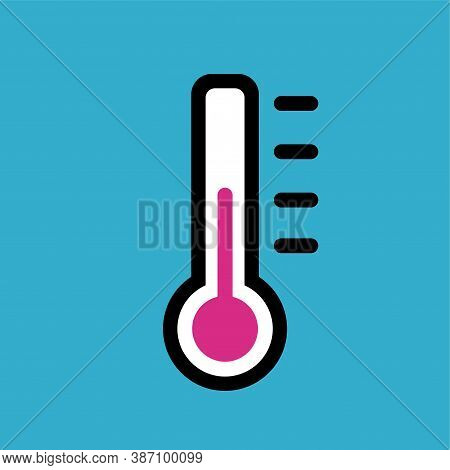 Blue Icon With A Thermometer. Temperature Measuring Instrument. Vector Isolated Illustration.