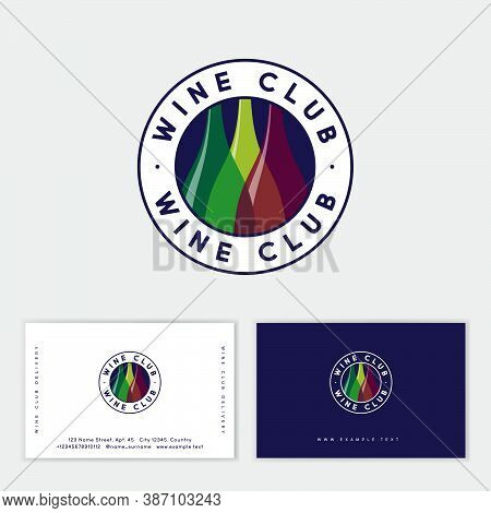 Wine Club Logo. Some Color Bottles Into Circle With Letters. Enoteca Logo. Business Card. Delivery.