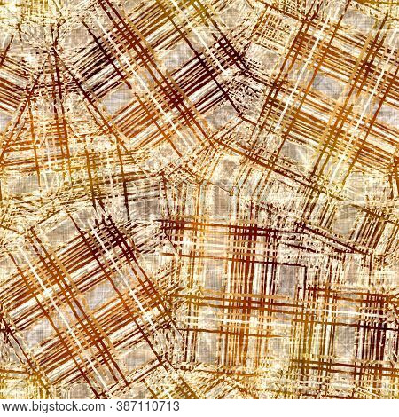 Seamless Modern Sepia Brown Blockprint Collage Print. Grunge Watercolor Texture Background. Worn Mot