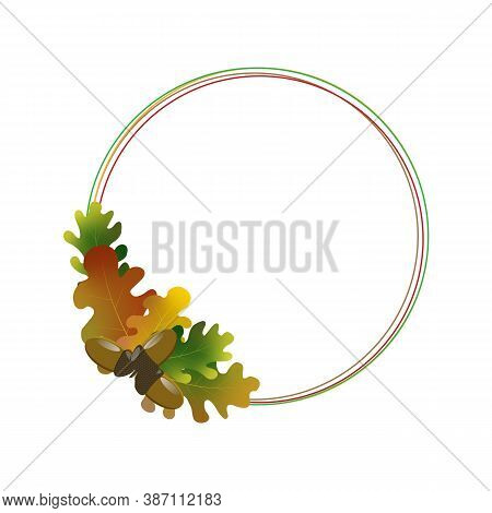 Circle Shaped Autumn Themed Frame With Leaves And Acorns Design Elements