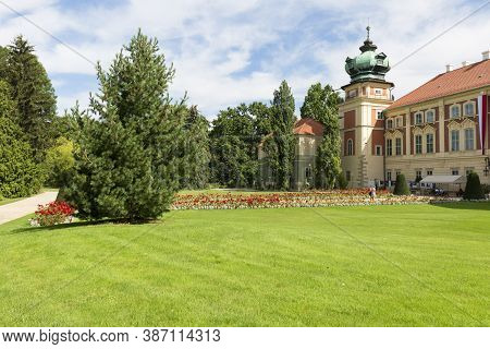 Lancut, Poland - August 26, 2020: Front View Of 16th Century Baroque Lancut Castle, Former Polish Ma