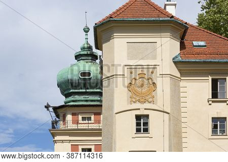 Lancut, Poland - August 26, 2020: Front View Of 16th Century Baroque Lancut Castle, Former Polish Ma