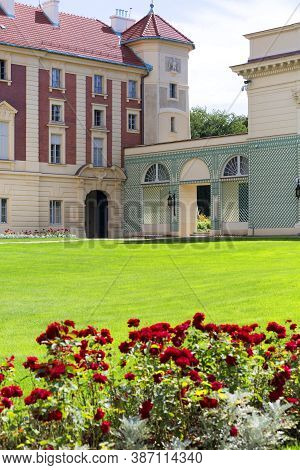 Lancut, Poland - August 26, 2020: Front View Of 16th Century Baroque Lancut Castle And Orangery, For