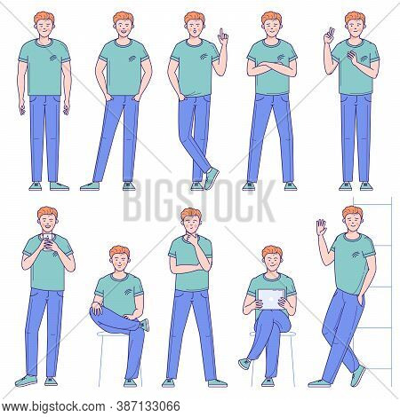 Flat Design Vector Collection Ready To Animation Casual Style Young Man Poses And Activityes For Web