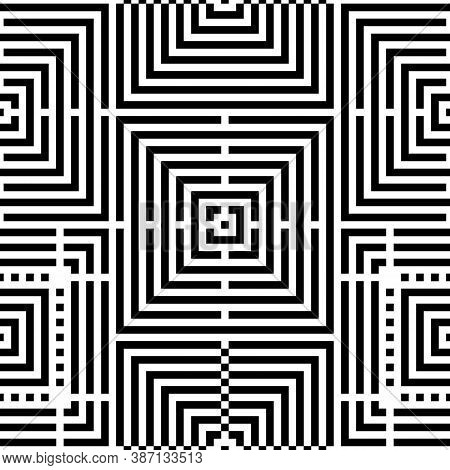 Checks, Squares, Lines, Strokes, Curves Seamless Pattern. Geometrical Ethnic Ornament. Folk Motif. E