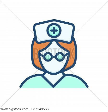 Color Illustration Icon For Nurse Sister Avatar Woman Medical Care-taker