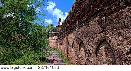 District Katni, India - October 10, 2019: Side Wall View At Ancient Fort In Vijayraghavgarh Fort Was