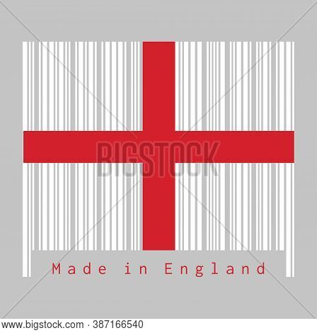 Barcode Set The Color Of England Flag, Red Centred Cross On A White Background. Text: Made In Englan
