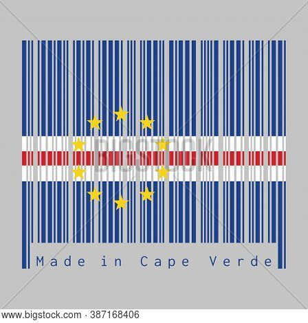 Barcode Set The Color Of Cape Verde Flag, Blue White And Red With The Circle Of Ten Star On Grey Bac