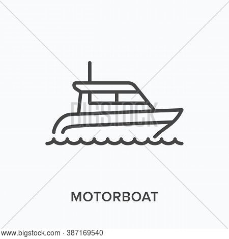 Motorboat Flat Line Icon. Vector Outline Illustration Of Motor Boat, Water Transportation. Speedboat