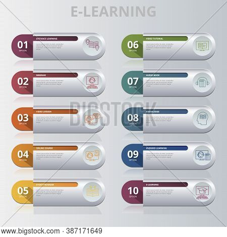 Infographic E-learning Template. Icons In Different Colors. Include Distance Learning, E-learning, B