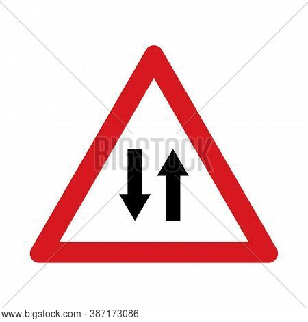 Traffic Sign Warning For A Road With Two-way Traffic. Traffic Sign Isolated On White Background. Vec