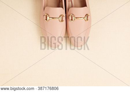 Woman Pink Shoes Over Pastel Background. Fashion Blog, Sprind And Summer Urban Style, Online Shoppin
