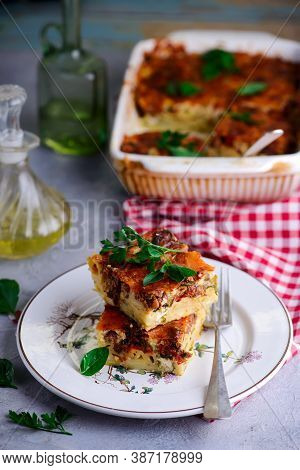 Pasticcio, Traditional Greek Casserole.. Style Rustic.selective Focus