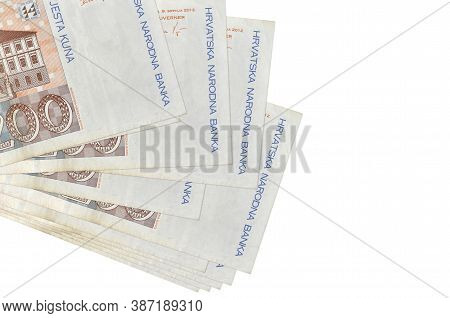 200 Croatian Kuna Bills Lies In Small Bunch Or Pack Isolated On White. Mockup With Copy Space. Busin